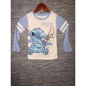 Disney Stitch Scrump Girls Shirt XS 4-5 Ohana Means Family Long Sleeve Blue